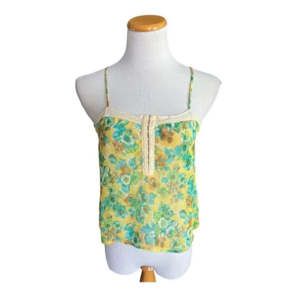 Womens I Love H81 by Forever 21 Y2K Floral Boho Tank Top w Lace Trim - Sz S